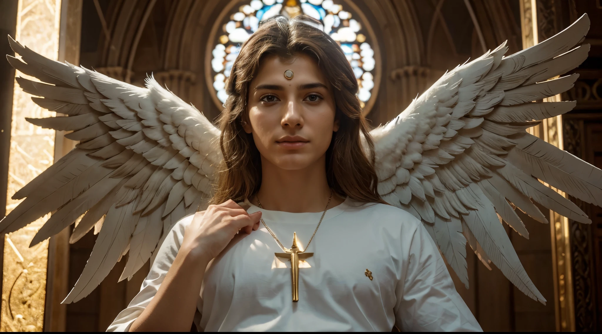 "I would like to request the creation of an image of Archangel Michael with an expression of serenity, transmitindo tranquilidade, but at the same time with a seriousness that reflects divine justice.
The Archangel's face must be sculpted with soft features, emanating a sense of inner peace. Facial expression should reflect serenity, while the eyes need to convey a deep seriousness and penetrating understanding, symbolizing the divine justice that guides your actions.