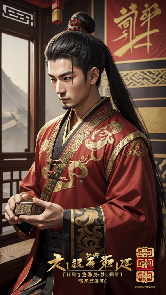 oriental、man in ancient chinese clothes、ancient chinese hairstyle man、three kingdom、multiple warlords、top-quality、masterpiece、超A high resolution、(Photorealsitic:1.4)、Game Posters、Inside the building、