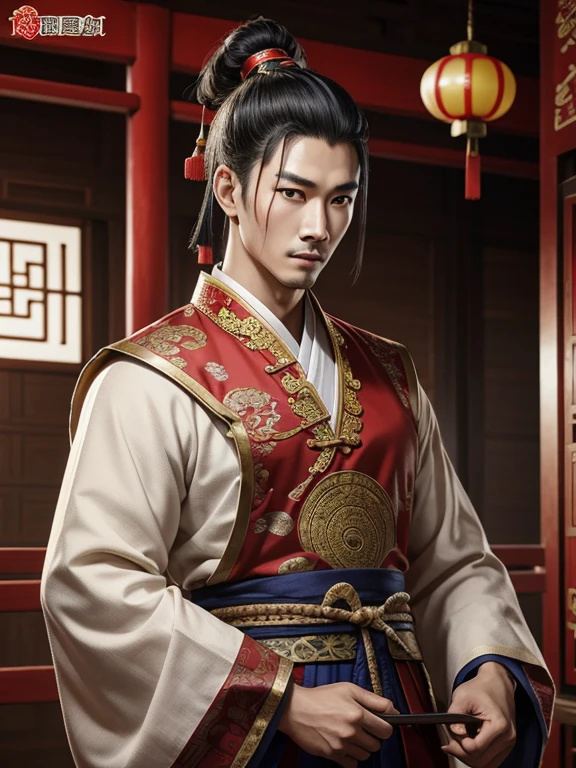 oriental、man in ancient chinese clothes、ancient chinese hairstyle man、three kingdom、multiple warlords、top-quality、masterpiece、超A high resolution、(Photorealsitic:1.4)、Game Posters、Inside the building、