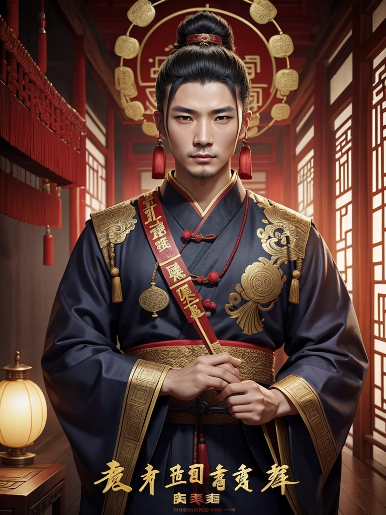oriental、man in ancient chinese clothes、ancient chinese hairstyle man、three kingdom、multiple warlords、top-quality、masterpiece、超A high resolution、(Photorealsitic:1.4)、Game Posters、Inside the building、