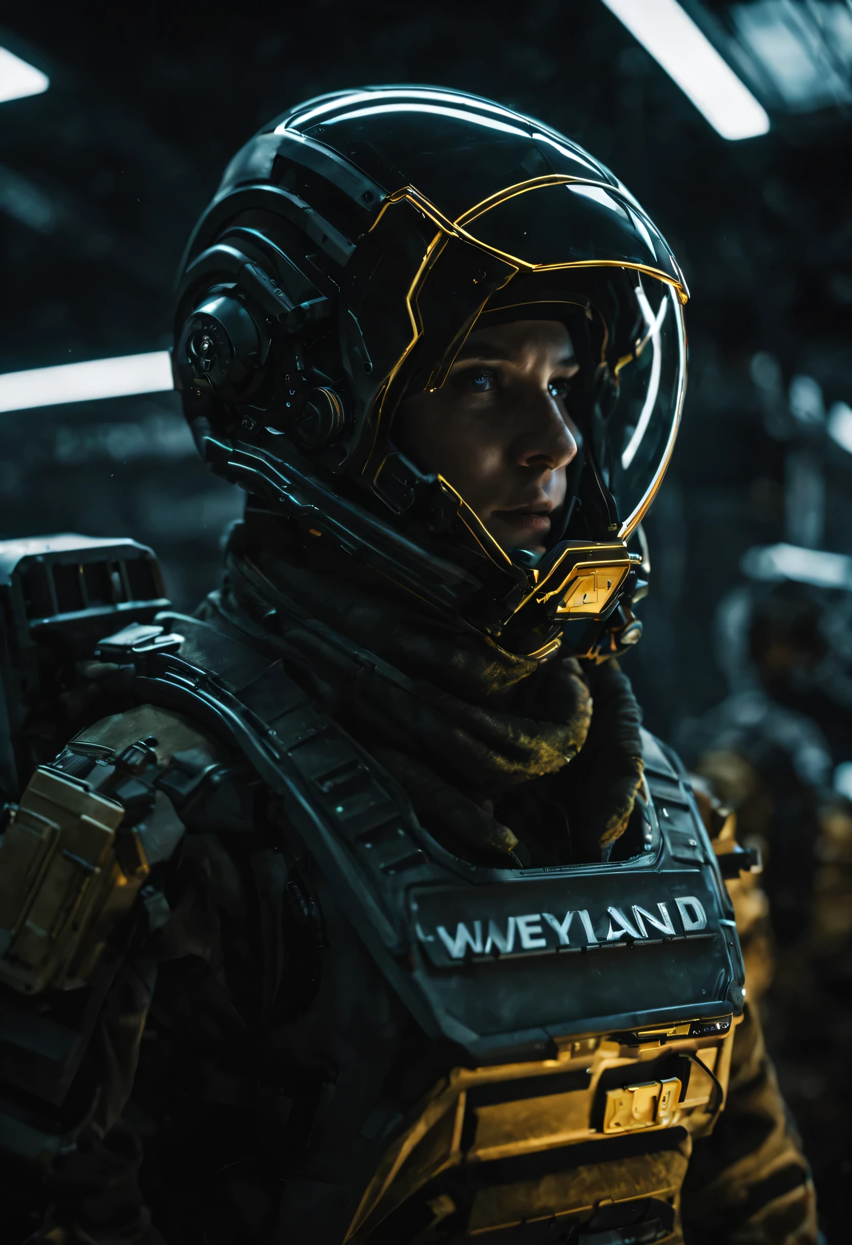 volumetric lighting, Cinematic photography, Weyland-Yutani PMCs military personnel , a fictional megacorporation from the Alien franchise, complex cinematography, dynamic lighting, sharp focus, highly detailed, Cinematic, Color Grading, Dramatic,
