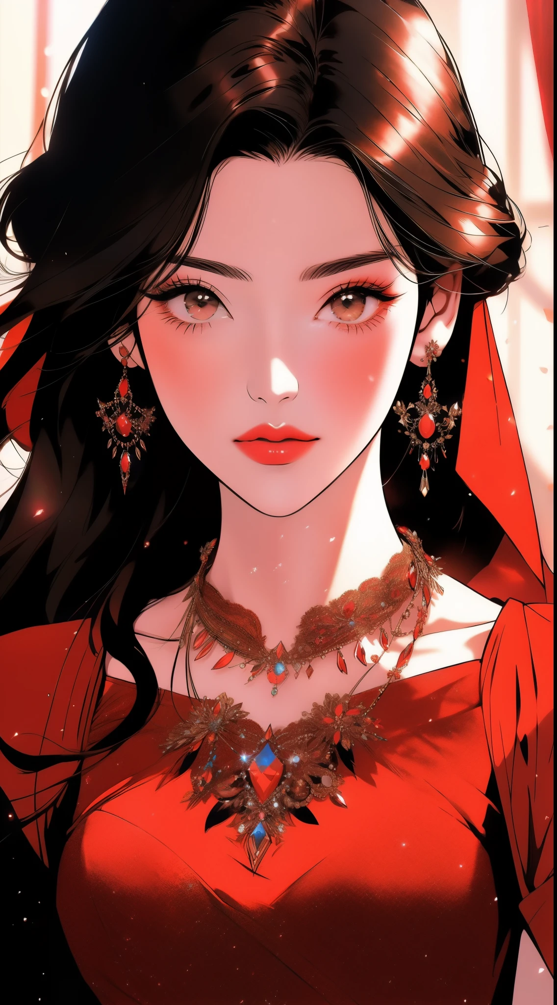 a close up of a woman in a red dress with a necklace, artgerm on artstation pixiv, sakimi chan, extremely detailed artgerm, sakimichan frank franzzeta, trending on artstation pixiv, sakimichan, ! dream artgerm, fanart best artstation, trending on artstation:3