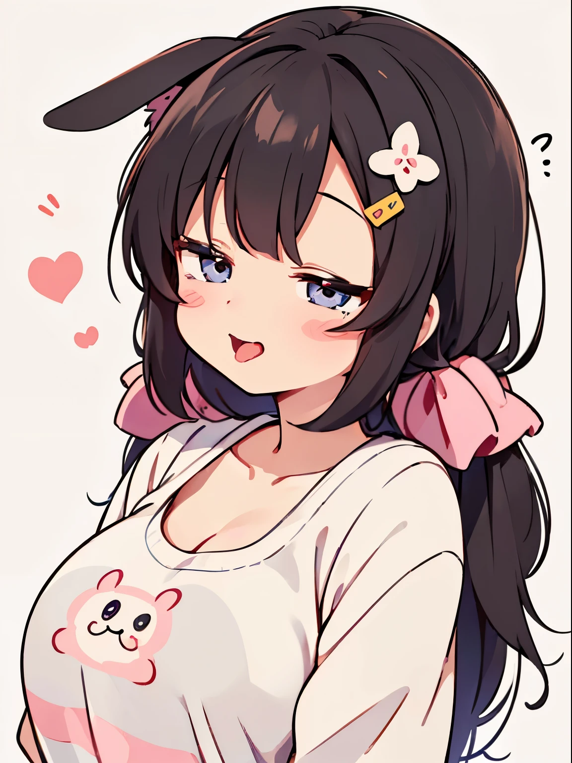 ((a sticker、おっぱいがメインのa sticker))、tchibi、From Side、(Super close-up of the chest)、Colossal tits、cleavage of the breast、breast closeup、Depiction of only the chest、tongue、sticking out the tongue、long tongue、Mouth open、Rabbit ears、No background、white backgrounid、