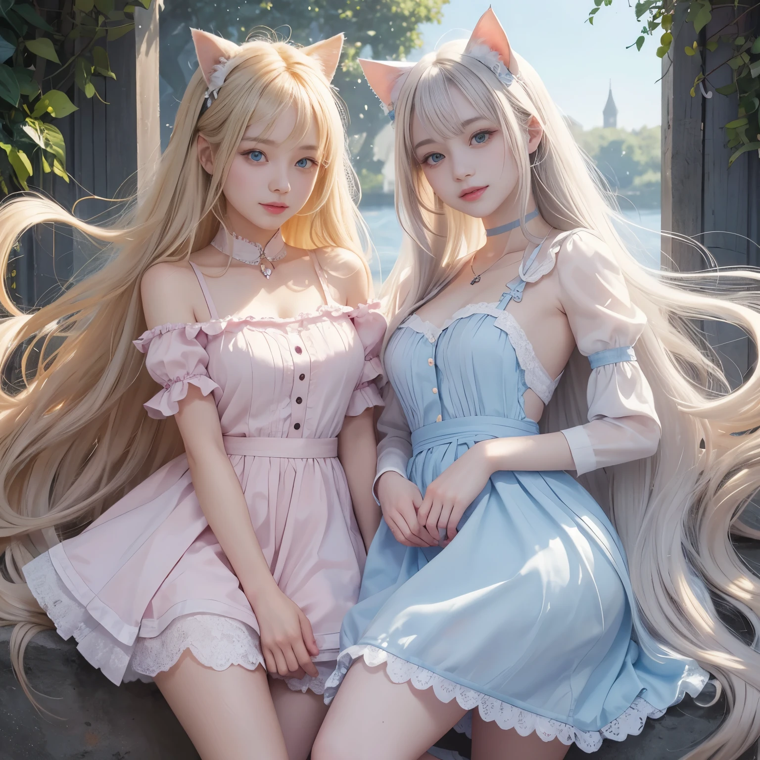 Bare astringent cat ears blue dress