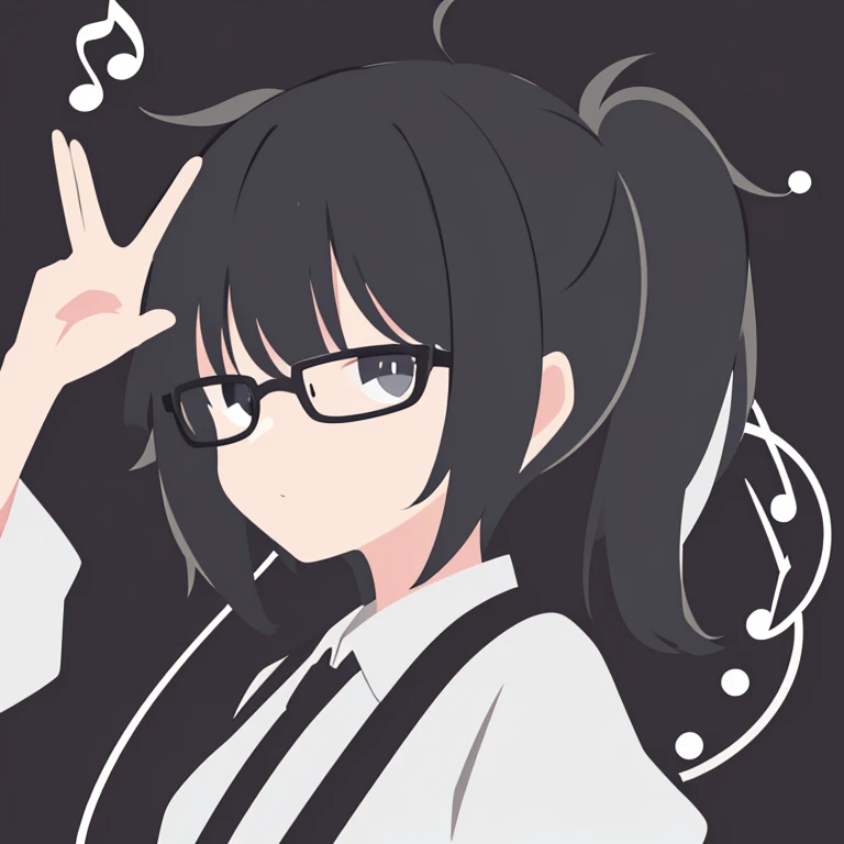 Minimalist logo,1人,独奏,with black background,pony tails,eye glass,Video clips,Musical elements