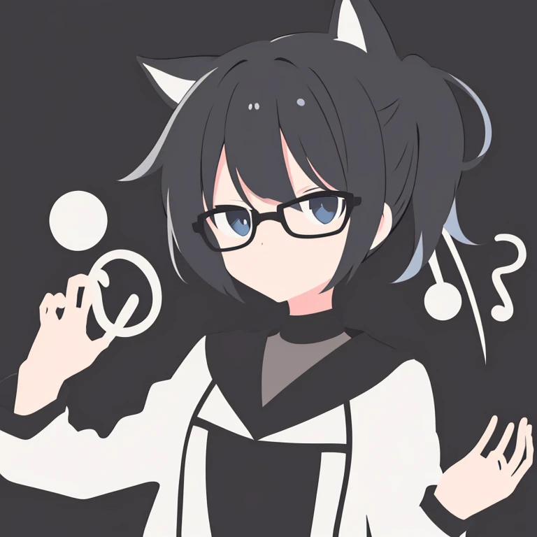 Minimalist logo,1人,独奏,with black background,pony tails,eye glass,Video clips,Musical elements