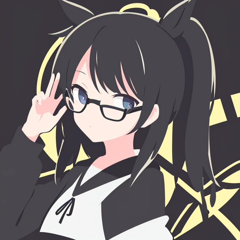 Minimalist logo，1人，独奏，with black background，pony tails，eye glass，Video clips，Musical elements
