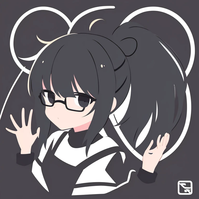 Minimalist logo,1人,独奏,with black background,pony tails,eye glass,Video clips,Musical elements