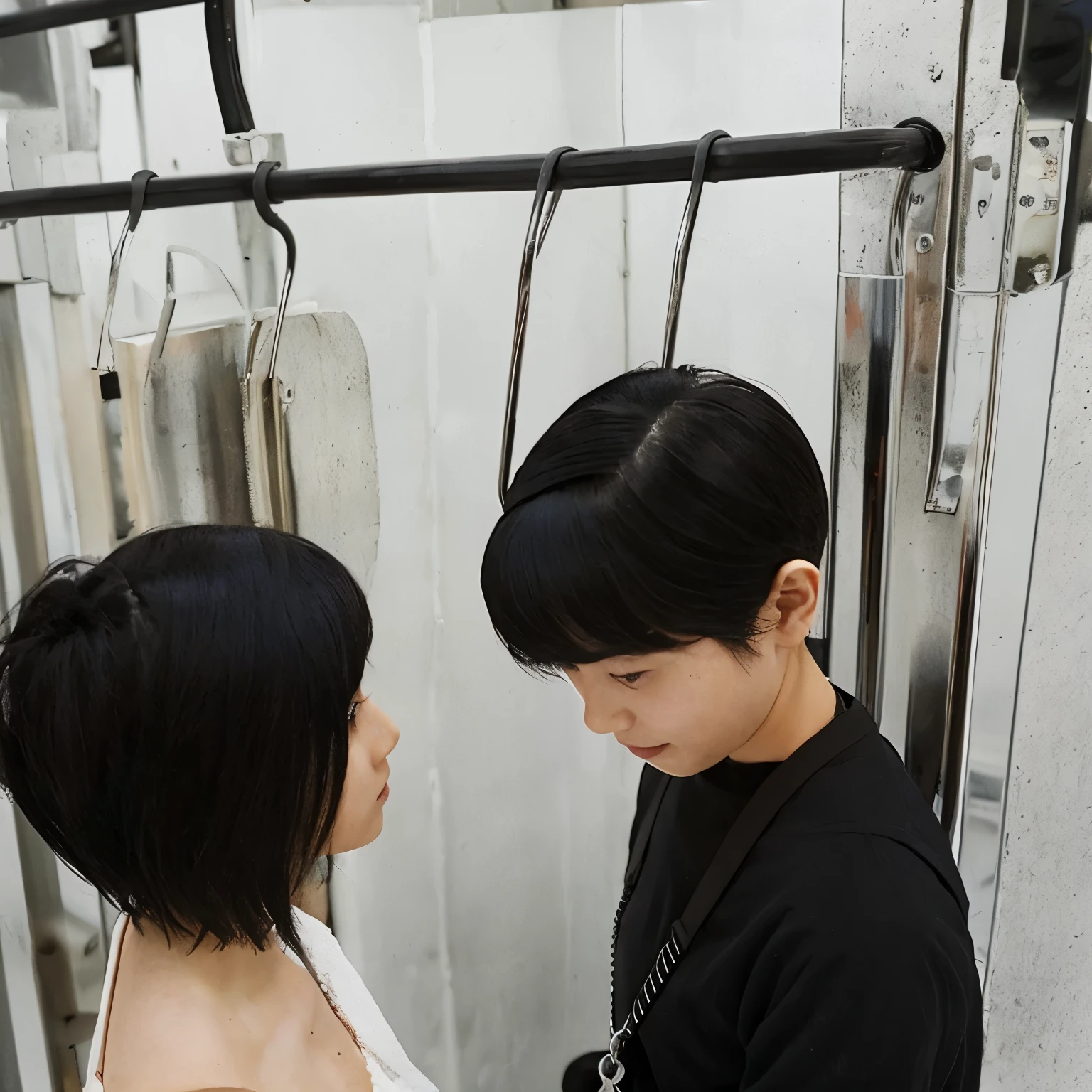 short-cut、A dark-haired、Hanging、