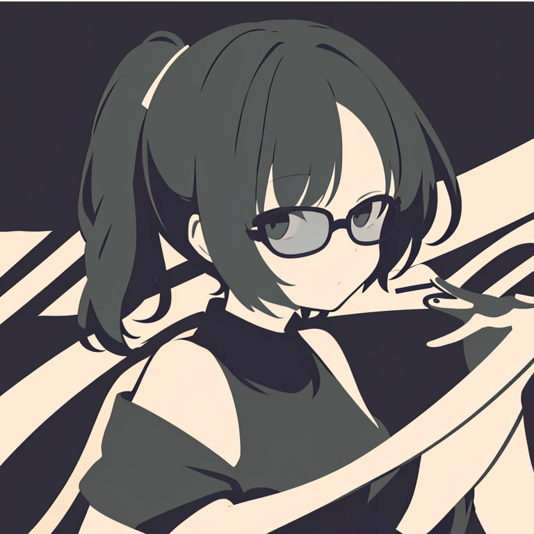 Minimalist logo,1人,独奏,with black background,pony tails,eye glass,Video clips,Musical elements