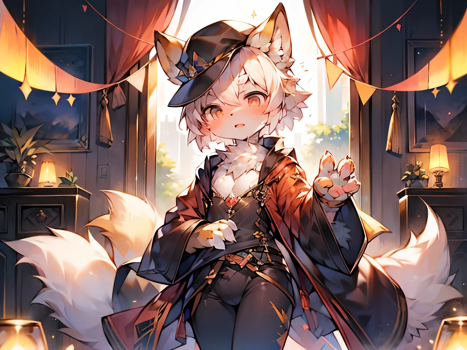 furry, cute face, ambient light, ultra detailed fur, volumetric light, silver hair, hairy hands, girl, blue eyes, stand, open-head, cat, Show all pictures, open-head robe,show pitches nsfw ,Hand close-up