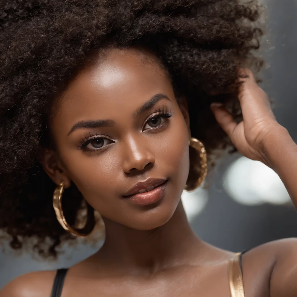 ((Dark African skin, Very deep ebony skin)), ((Its beauty undeniable)), ((Excited cute face)), ((Hyper detailed perfect eyes,)), ((pose mignonne)), ((Langue sortie)), ((Seductive )), sexy, ((one piece golden swimsuit)), ((traditional gold bunny suit)), ((bunny ears, bow tie)), ((bare shoulders, strapleslushinascara, smokey eye makeup, lipstick)), ((Afro ponytail with long African curly hair,)), (( peau)), ((front view)), ((full body)), ((confident pose)), ((oiled skin)), ((The Hague, modelling, black background)), ((bunny ears)), Sharp Focus CGI, photoreallistic, High detail, Realstic, Masterpiece, absurdes, Best quality, Hdr, High quality, high-definition, Extremely detailed, 8k wallpaper, Intricate details, 8K UHD, Full-HD, (photo realist:1.2), contraste, intense illumination, lighting cinematic, natural lighting, veilleuse, Nuit, Illumination globale, Laughing out loud, a la piscine African women、Female sexy, the hague