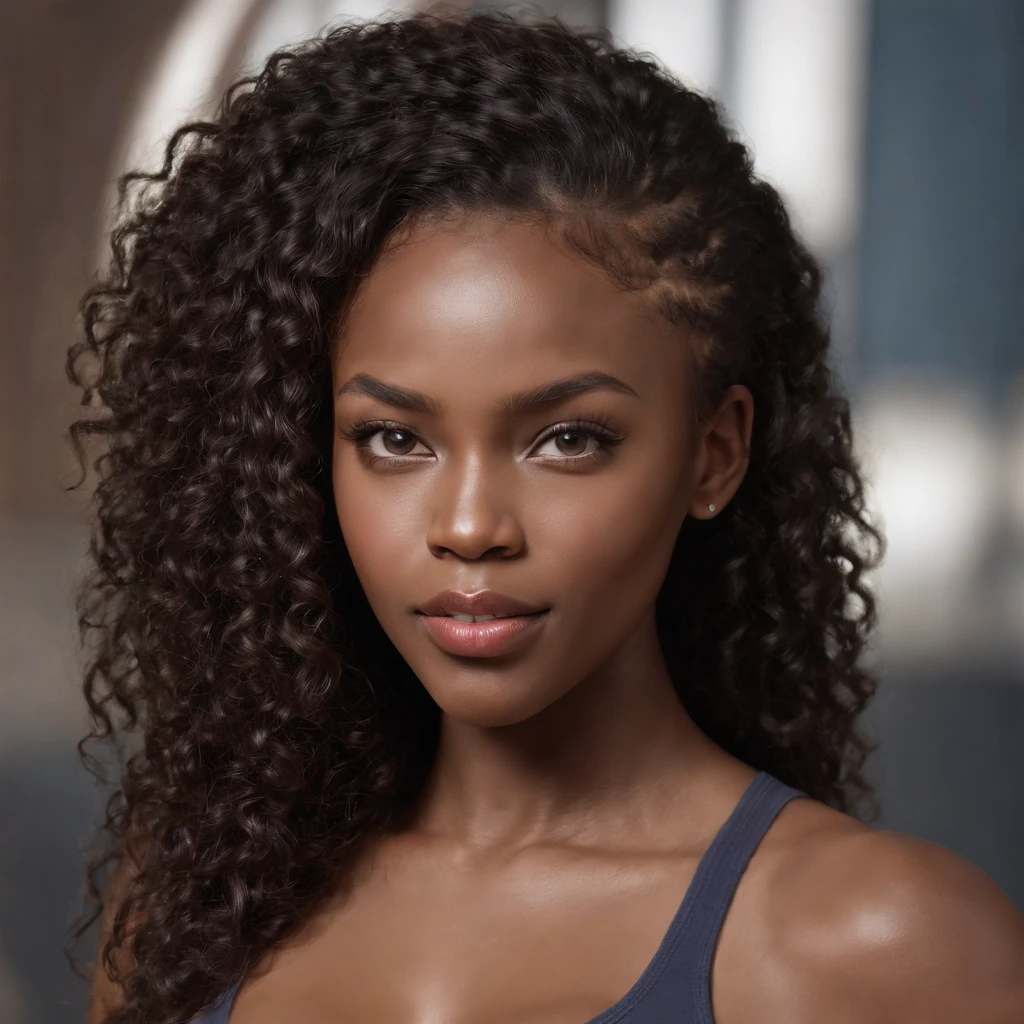 ((Dark African skin, Very deep ebony skin)), ((Its beauty is undeniable)), ((Excited cute face)), ((Hyper detailed perfect eyes,)), ((Language output)), ((Seductive)), sexy, ((black sports underwear)), ((Afro ponytail with long African curly hair, lipstick, mascara)), ((skin)), ((sweaty body)), ((Looking away from viewer)), ((gym, full body, sporting)), ((squat)), ((gym)), Sharp Focus CGI, photorealistic, High detail, Realistic, Masterpiece, absurd, Best quality, Hdr, High quality, high-definition, Extremely detailed, 8k wallpaper, Intricate details, 8K UHD, Full-HD, (photo realist:1.2), contrast, intense illumination, lighting cinematic, natural lighting, Illumination globale, open mouth, African women, Female sexy.