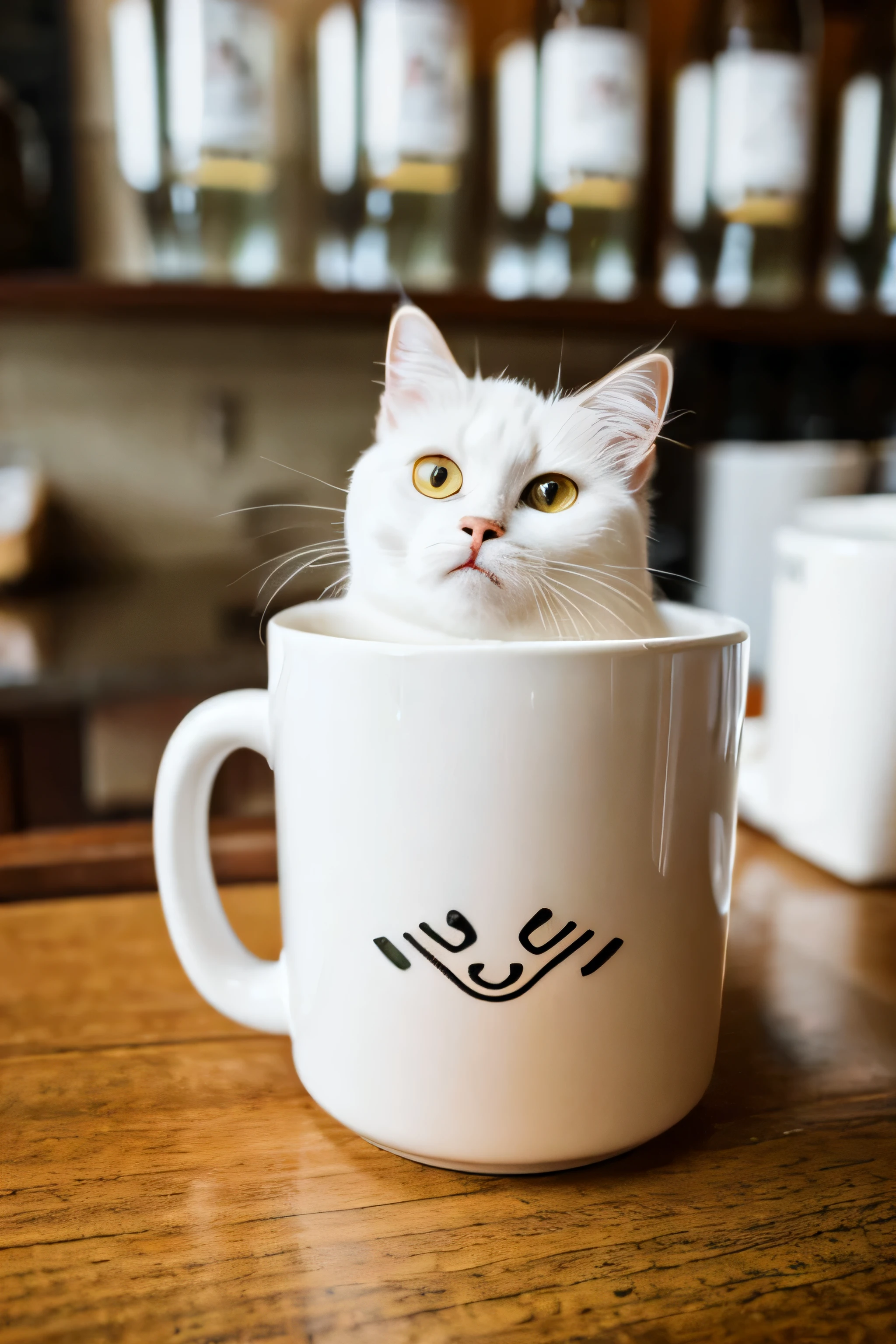 animesque　White cat　mug and saury