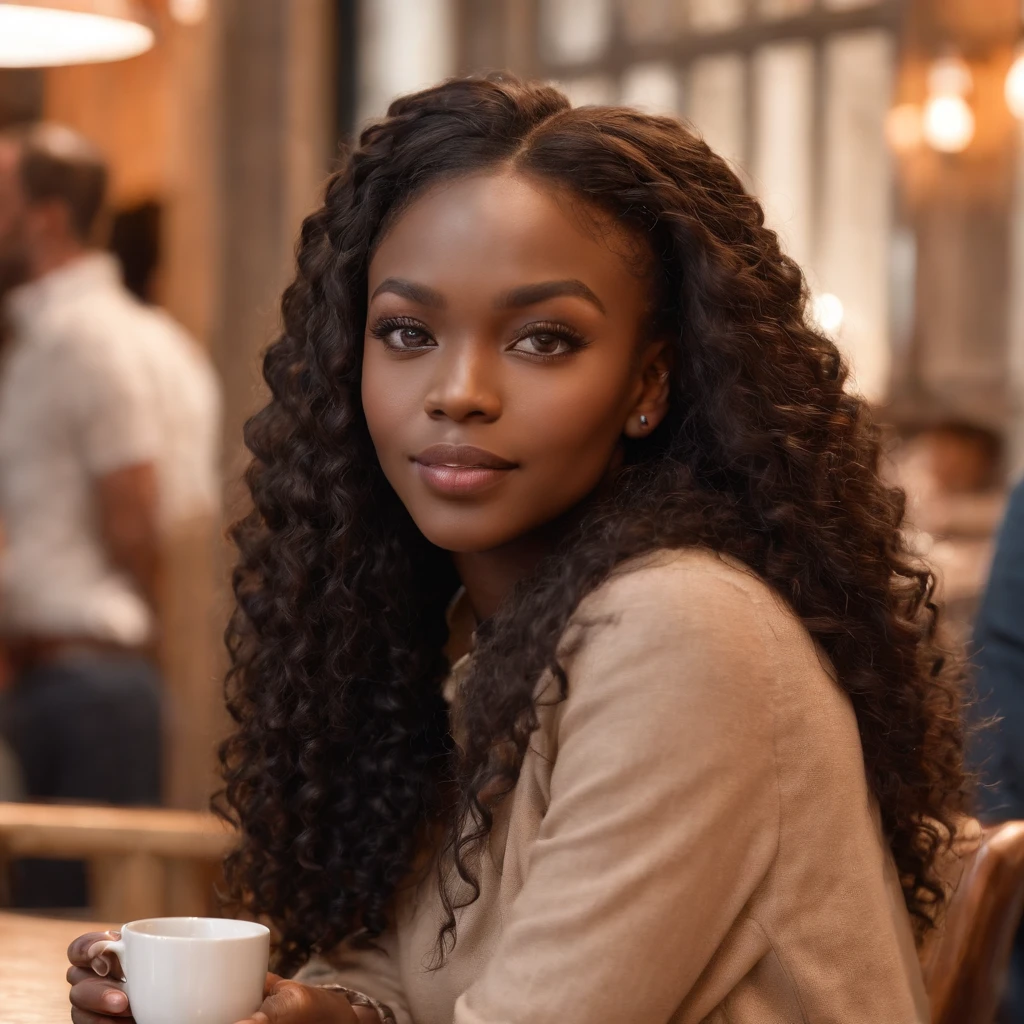 ((Dark African skin, Very deep ebony skin)), ((Its beauty undeniable)), ((Excited cute face)), ((Hyper detailed perfect eyes,)), ((pose mignonne)), ((Langue sortie)), ((Seductive )), ((warm beige turtleneck, jeans, coffee)), ((Afro ponytail with long African curly hair,)), (( peau)), ((debout, vue de face)), ((toucher ses propres jambes dans une pose sexy)), ((The Hague, bar, coffee , Ville publique, people in the background)), ((doing groceries)), Sharp Focus CGI, photoreallistic, High detail, Realstic, Masterpiece, absurdes, Best quality, Hdr, High quality, high-definition, Extremely detailed, 8k wallpaper, Intricate details, 8K UHD, Full-HD, (photo realist:1.2), contraste, intense illumination, lighting cinematic, natural lighting, veilleuse, Nuit, Illumination globale, Laughing out loud, a la piscine African women、Female sexy, the hague