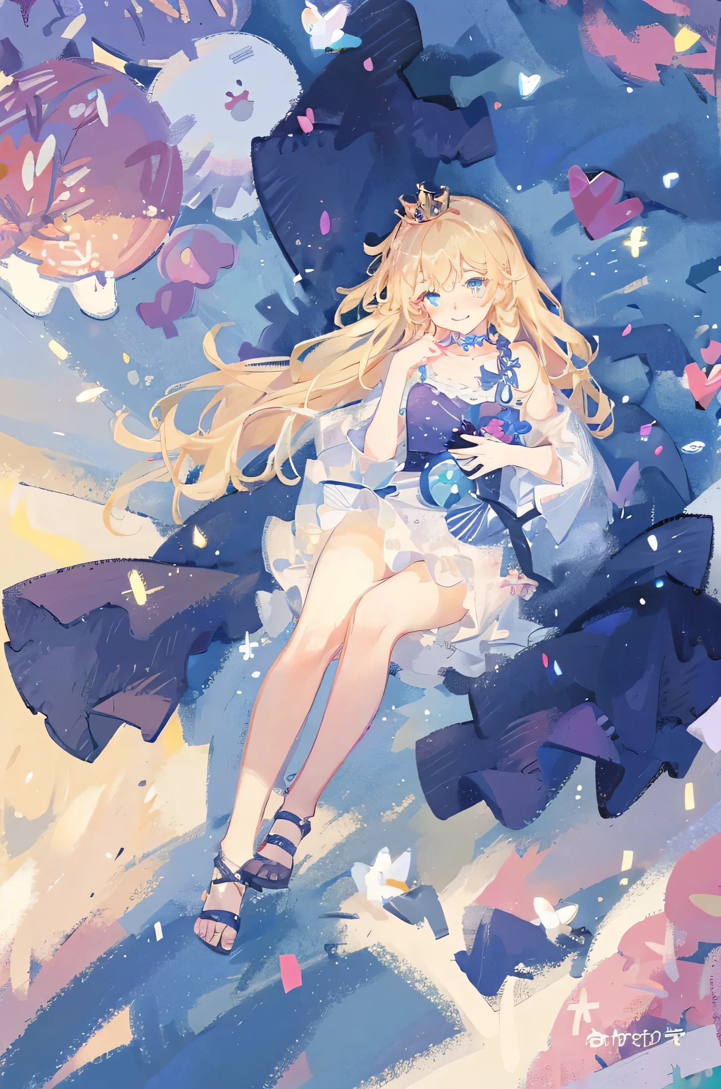 (masterpiece, best quality, ultra-detailed, highres, best illustration, 4k, HD), (1 beautiful young girl) (a rose-themed fantasy princess) ((holding a boquet of pink roses)) ((a smiling, charming facial expression (blushing) )) ((shining expressive azure eyes)) ((lustrous, flowing blonde hair)), detailed upper body, ((a pastel-pink plain dress with frills)) ((petite body type)) ((pale sunkissed skin)) ,looking at viewer, (windy environment, particle effects, ethereal light background), ( ((2hands)) small, tiny, proportional,) ((soft golden sunlight that goes through her hair)), ((natural pose)) colorful