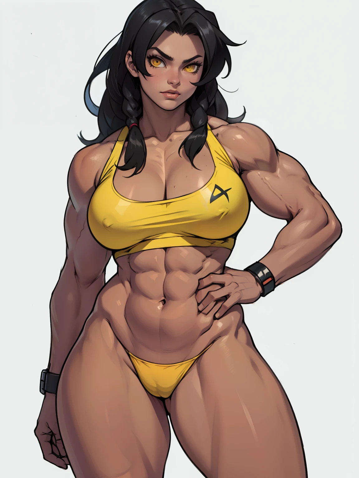 girl solo standing muscular girl toned body large breasts thick yellow eyes black hair pale skin perfect anatomy perfect anatomy perfect anatomy muscular girl toned body large breasts thick muscular girl toned body large breasts