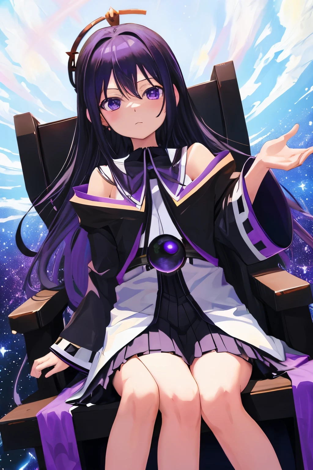 Gemstones Space Background Sitting on the throne Purple Hair Purple eyes Purple Dress beautiful girl True Face