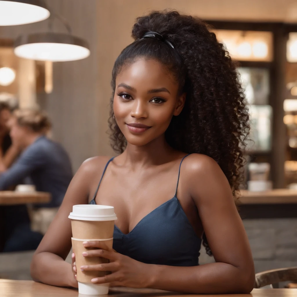 ((Dark African skin, Very deep ebony skin)), ((Its beauty undeniable)), ((Excited cute face)), ((Hyper detailed perfect eyes,)), ((pose mignonne)), ((Langue sortie)), ((Seductive )), ((warm beige turtleneck, jeans, coffee)), ((Afro ponytail with long African curly hair,)), (( peau)), ((debout, vue de face)), ((toucher ses propres jambes dans une pose sexy)), ((The Hague, bar, coffee , Ville publique, people in the background)), ((doing groceries)), Sharp Focus CGI, photoreallistic, High detail, Realstic, Masterpiece, absurdes, Best quality, Hdr, High quality, high-definition, Extremely detailed, 8k wallpaper, Intricate details, 8K UHD, Full-HD, (photo realist:1.2), contraste, intense illumination, lighting cinematic, natural lighting, veilleuse, Nuit, Illumination globale, Laughing out loud, a la piscine African women、Female sexy, the hague