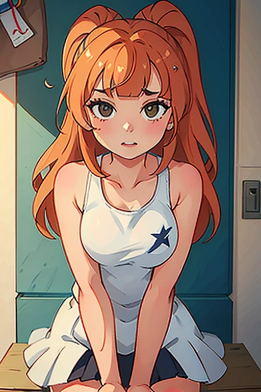 make a cheerleader girl have sex with a man in a locker room