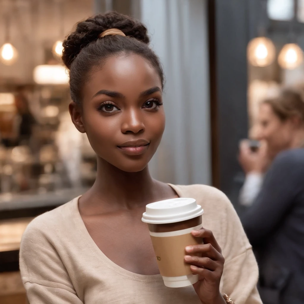 ((Dark African skin, Very deep ebony skin)), ((Its beauty  undeniable)), ((Excited cute face)), ((Hyper detailed perfect eyes,)), ((pose mignonne)), ((Langue sortie)), ((Seductive )), ((warm beige turtleneck, jeans, coffee)), ((Afro ponytail with long African curly hair,)), (( peau)), ((debout, vue de face)), ((toucher ses propres jambes dans une pose sexy)), ((The Hague, bar, coffee , Ville publique, people in the background)), ((doing groceries)), Sharp Focus CGI, photoreallistic, High detail, Realstic, Masterpiece, absurdes, Best quality, Hdr, High quality, high-definition, Extremely detailed, 8k wallpaper, Intricate details, 8K UHD, Full-HD, (photo realist:1.2), contraste, intense illumination, lighting cinematic, natural lighting, veilleuse, Nuit, Illumination globale, Laughing out loud, a la piscine African women、Female sexy, the hague
