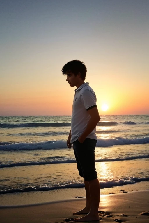 (tmasterpiece, Best quality at best:1.3)
Sebastian 2, Alone, The shirt, 1boys, On the sandy beach, CasualClothing, palmeiras, the sunset