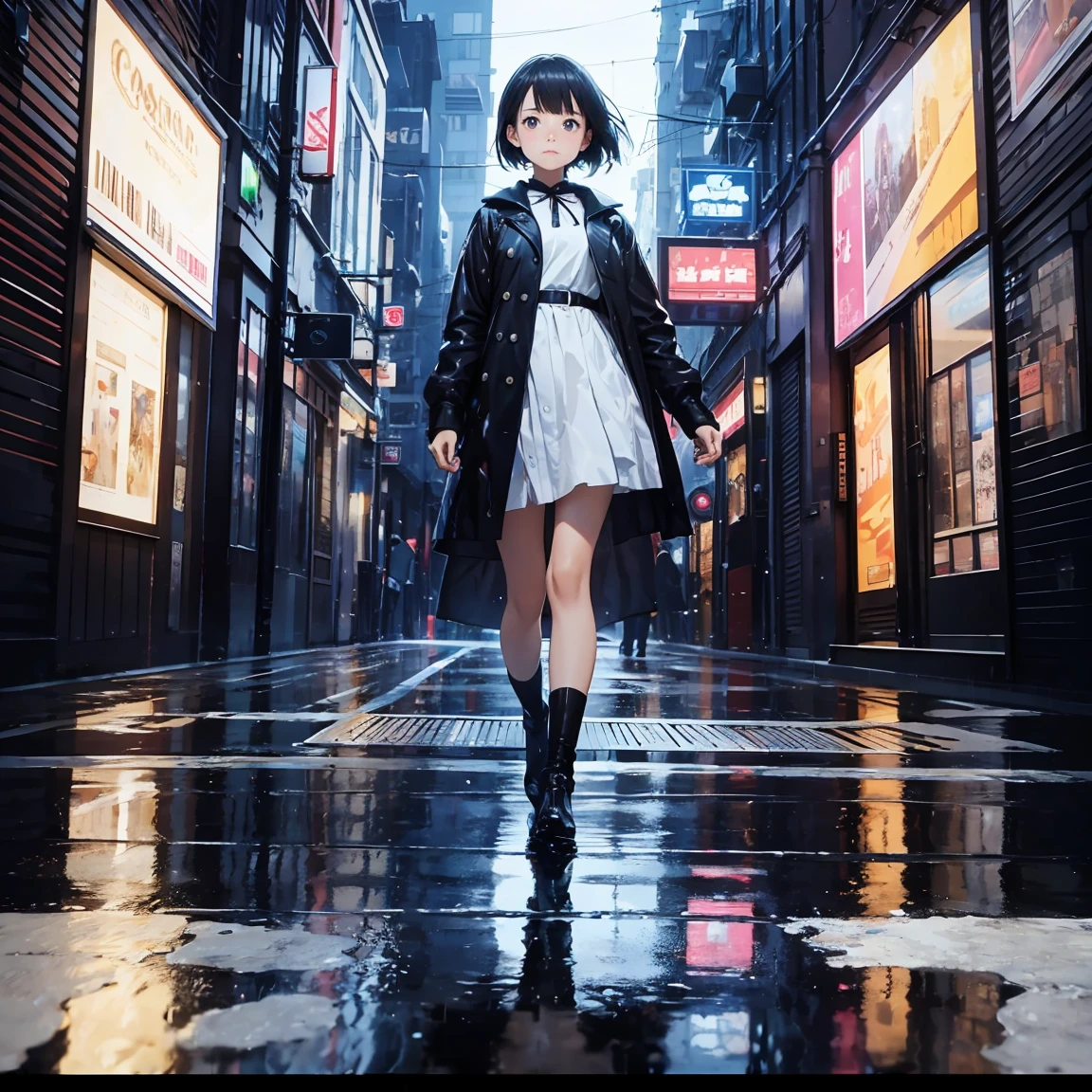 ((masterpiece)), ((top-quality)), (hight resolution:1.2), (extremely detailed CG unified 8k wallpaper),(Detailed promotional poster:1.8), (Cute frame with mosaic pattern:1.5), (Stylish design:1.4),(Printed on paper), (Easy-to-read text:1.4), (Cachcopy:1.8), (Dynamic composition:1.6) | 35mm f/1.8,captured on canon eos r 6, Reflection on wet roads,after rain,(One girl reflecting on a wet road),(very low angle photo:1.4),walking on water,is standing,absolutely outstanding image,Reflection on details,Mirror,reflection,symmetry