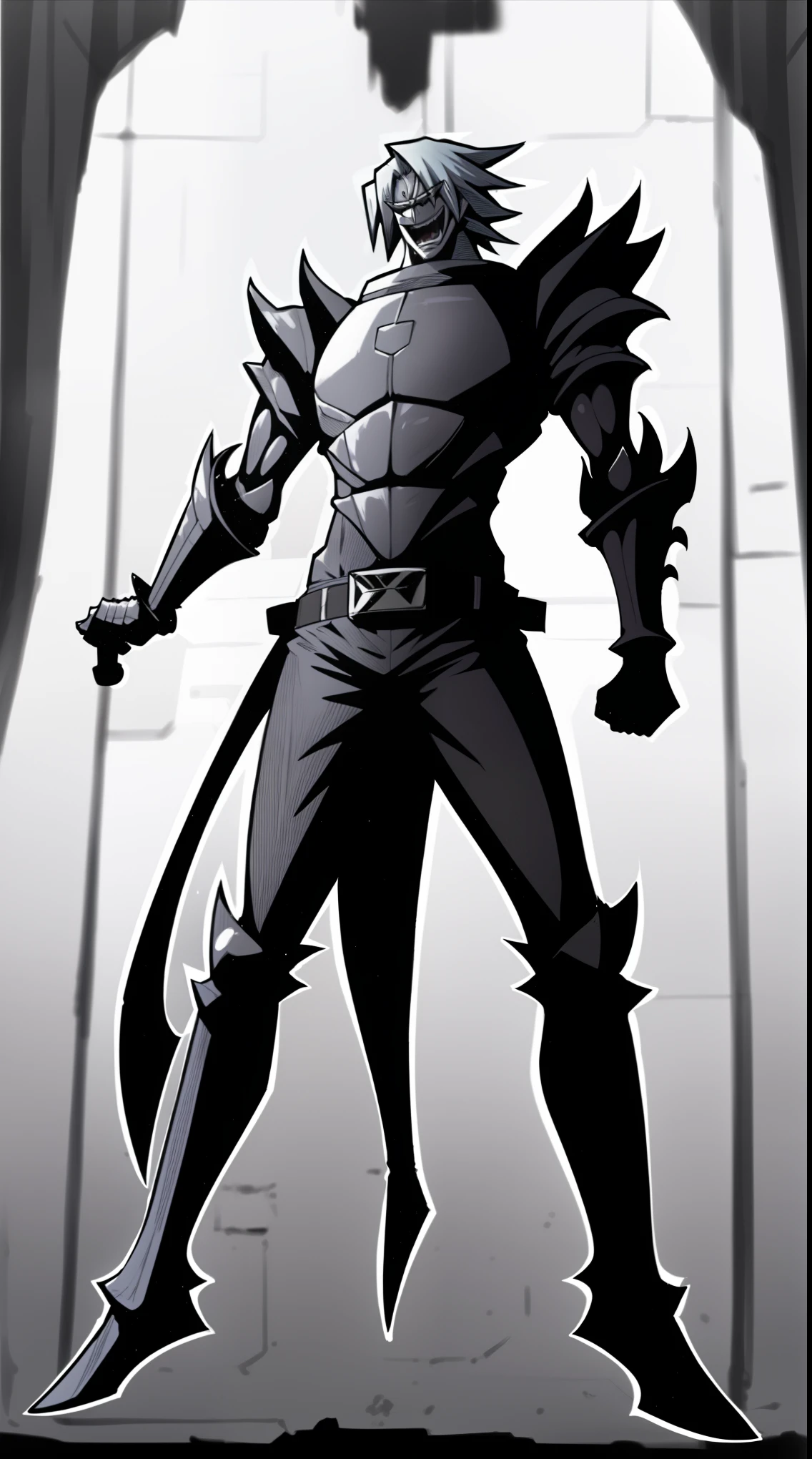 masterpiece, adam blade76, black jacked, long jacked, glasses, pants, belt, muscle, open mouth, smile, desert, sun, tower, full body, feet,refsheet, full armor knight, hammer holding