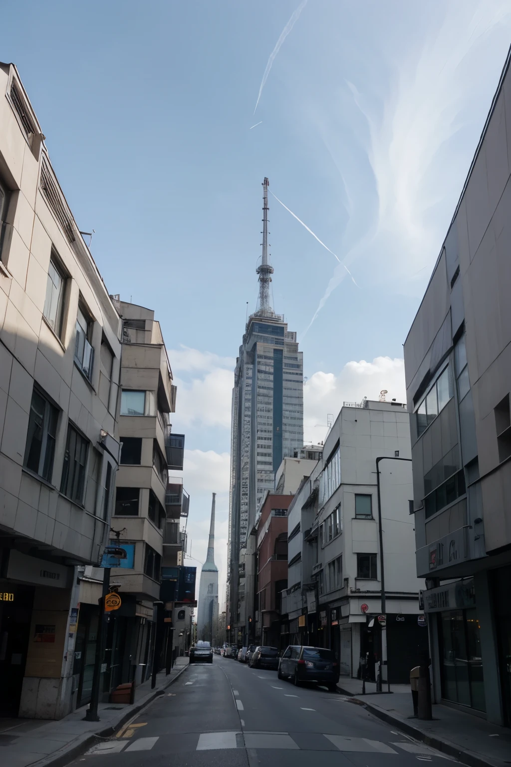 Industrial buildings, telephone poles, cloudy sky, skyscrapers, Eastern Europe, brutalist architecture