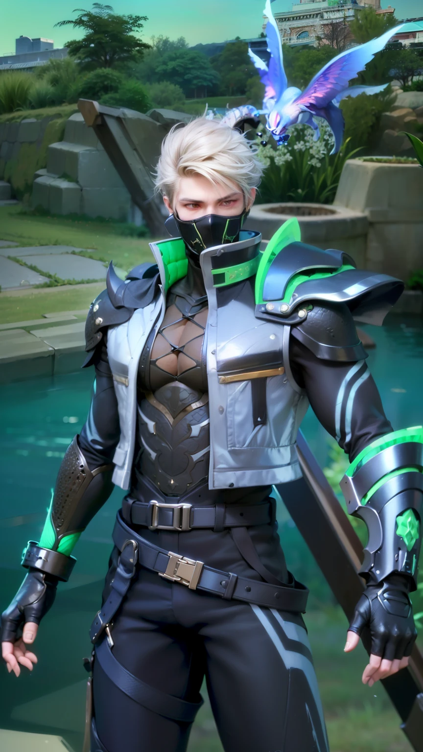 masculine male, masterpiece, ((perfect eyeest quality, (semirealism:1.9), beautiful lighting, (extremely detailed CG unity 4k fhd wallpaper), High Detail, Sharp focus, dramatic outdoors, 1 boy ,19 years old, black hair, light purpel eyes, smile, Attractive profile picture, masterpiece, ultra-precise rendering, beautiful and cool young man, trustworthy, dependable young man, savior of the world, design, most beautiful image, 4K, light green eyes, the color of the clothes is the same as the original, demon ninja, demon armor.