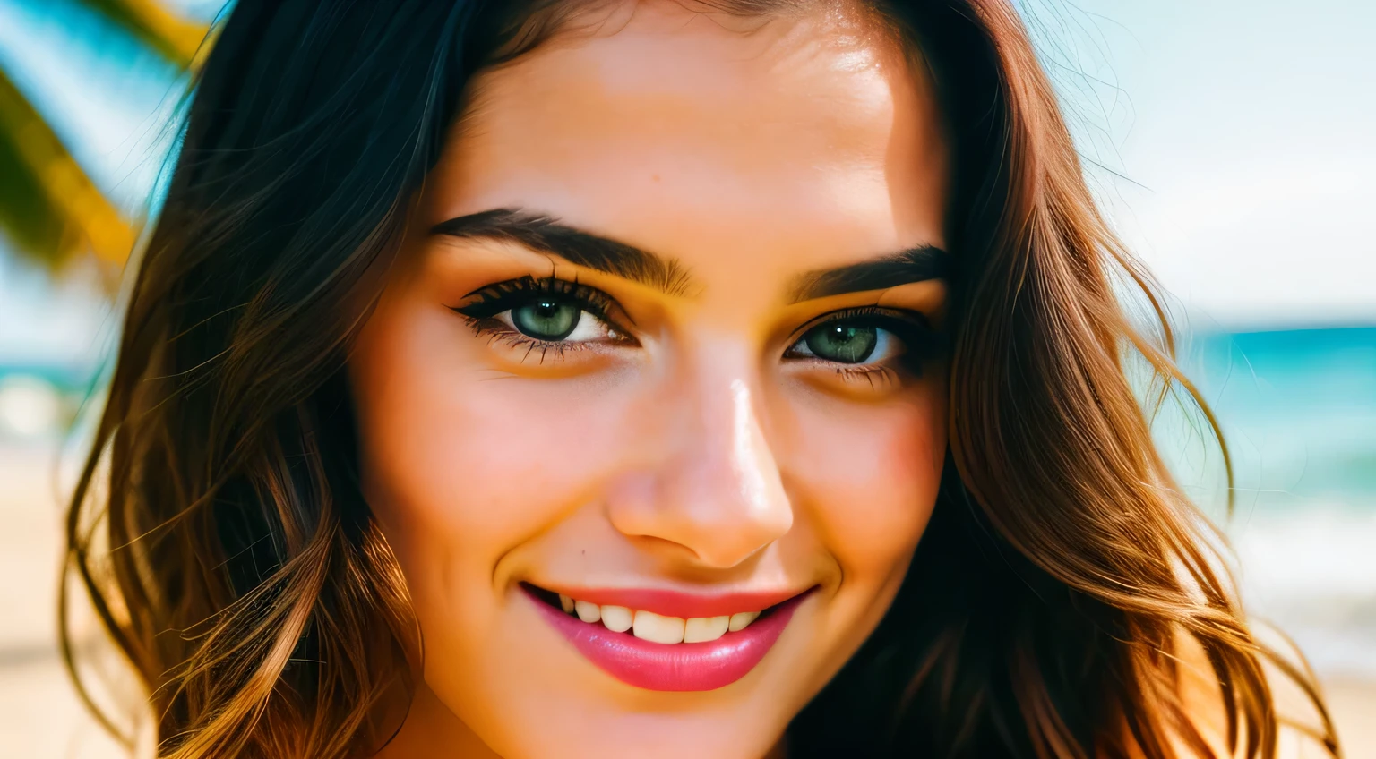 Smile, beautiful european model, Tropical Beach, Sunlight, Close-up shot of face only, 1 Girl with a beautiful face, Photographer 1.4), (Full body portrait: 1.4),Raw UHD Portrait Photography, background at room , Detailed (Texture!, hair!, shine, Color!!, defect: 1.1), highly Detailed glowing eyes, (looking in camera), Specular Light, Digital SLR, Extreme quality, sharp focus, sharp, degrees of freedom, Film grain, (Centered), FUJI XT3, Crystal clear, center of frame, Beautiful face, sharp focus, Bokeh, lowkey, intricate eye details, short hair