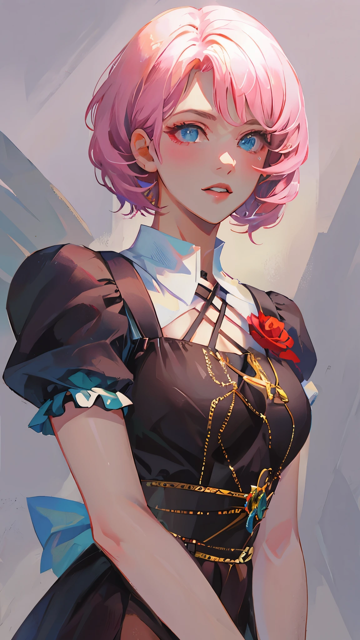um close de uma mulher em um vestido rosa com uma flor no ombro, artwork in the style of Guweiz, Guweiz, kawaii retrato realista, arte de anime digital detalhada, photorealistic anime girl rendering, fanart requintada altamente detalhada, render de abril, retrato detalhado da  do anime, 8k arte detalhada de alta qualidade, arte cg anime suave