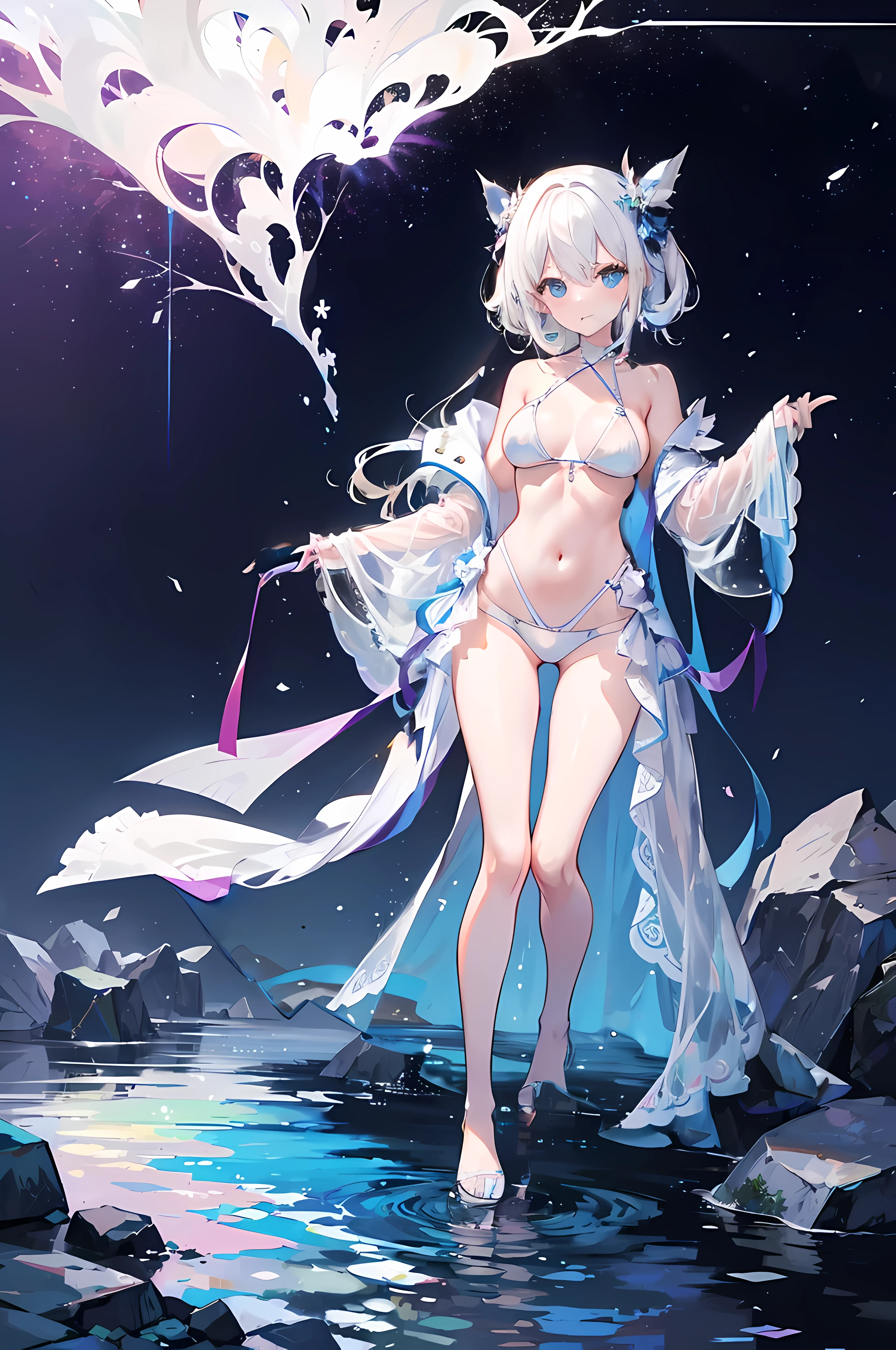 Change clothes into white see-through bikini