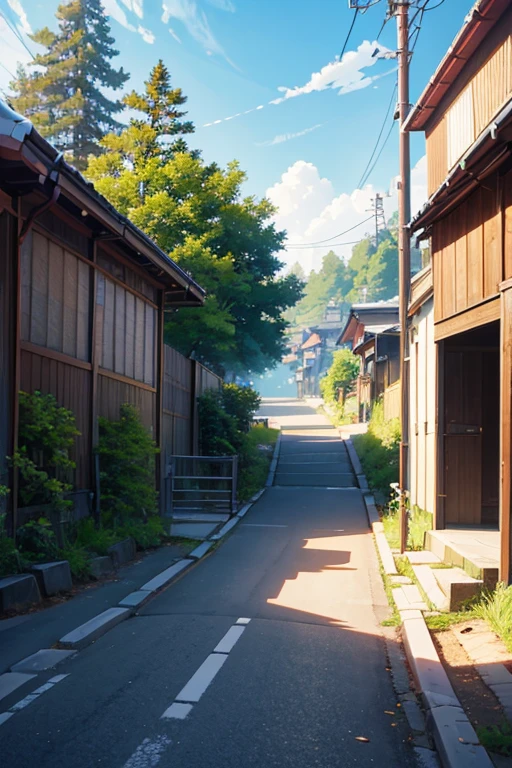 There is a blue sign on the side of the road, anime backgrounds艺术, anime movie backgrounds, anime backgrounds, beautiful anime scenes, Anime landscapes, kyoto animation still, screenshot from the anime film, ( ( Xinhai sincerely ) ), Initial D animation screenshot, 美丽的Anime landscapes, Makoto Shinkai's style, Anime landscapes概念艺术