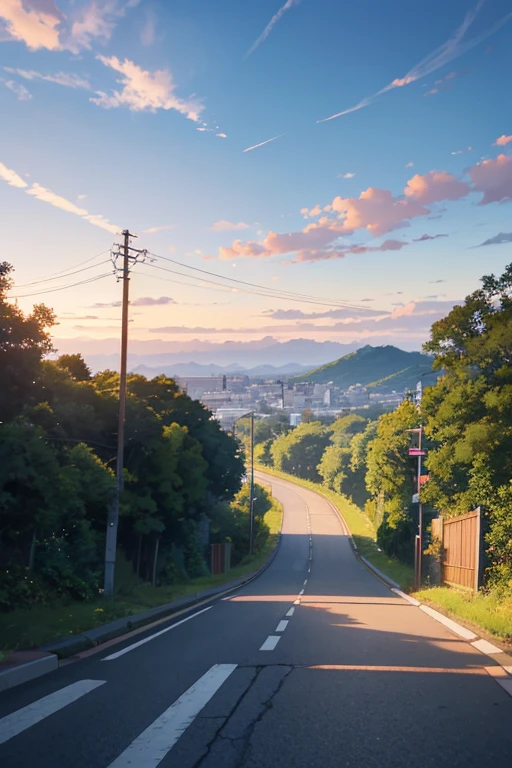 There is a blue sign on the side of the road, anime backgrounds艺术, anime movie backgrounds, anime backgrounds, beautiful anime scenes, Anime landscapes, kyoto animation still, screenshot from the anime film, ( ( Xinhai sincerely ) ), Initial D animation screenshot, 美丽的Anime landscapes, Makoto Shinkai's style, Anime landscapes概念艺术