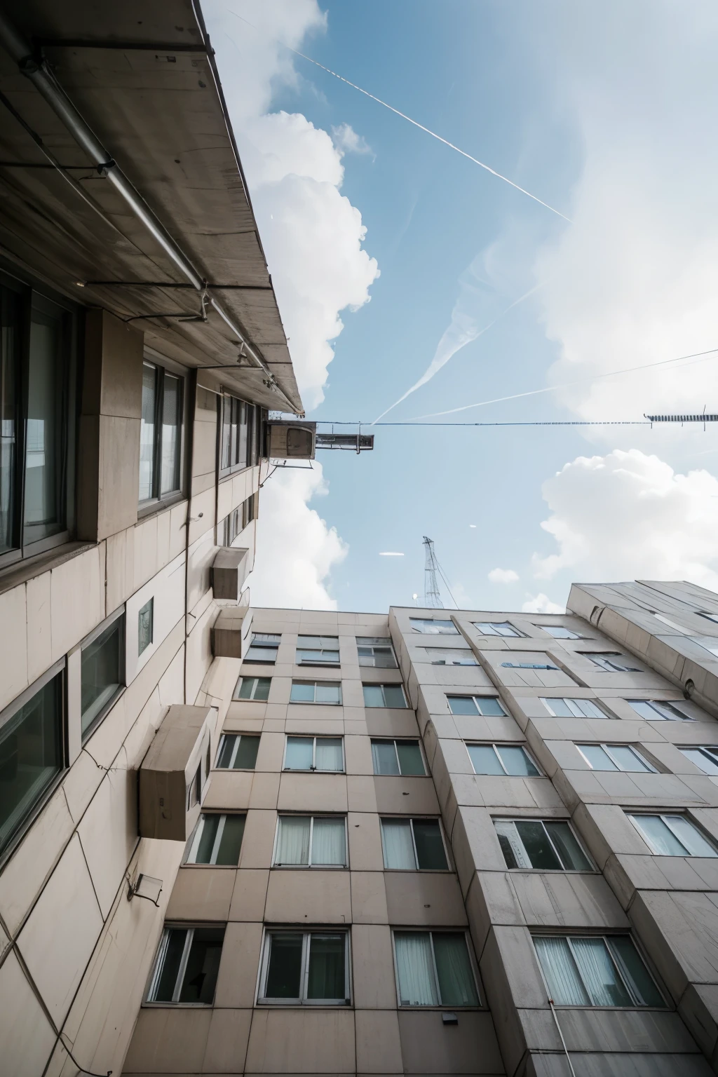 Industrial buildings, telephone poles, cloudy sky, skyscrapers, Eastern Europe, brutalist architecture, a lot of buildings, antennas, balconies