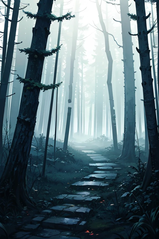 满月下黑暗森林中的费德wood bridges, Horror environment, dark night environment, In the middle of the dark forest, Night in the woods, in the forest at night, creepy backgrounds, anime scene, Background with ( Dark _ Smoke smell ), creepy forest, in the forest at night, dark fantasy environment, Quiet forest night scene, wood bridges