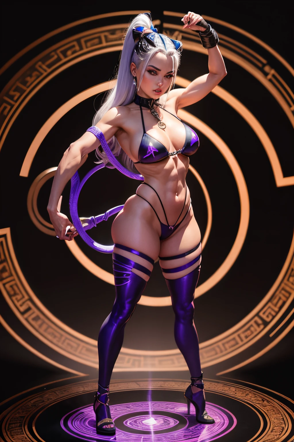 Sindel wearing micro rope bikini microtapes sexy MK full body standing in magic circle, Beautiful