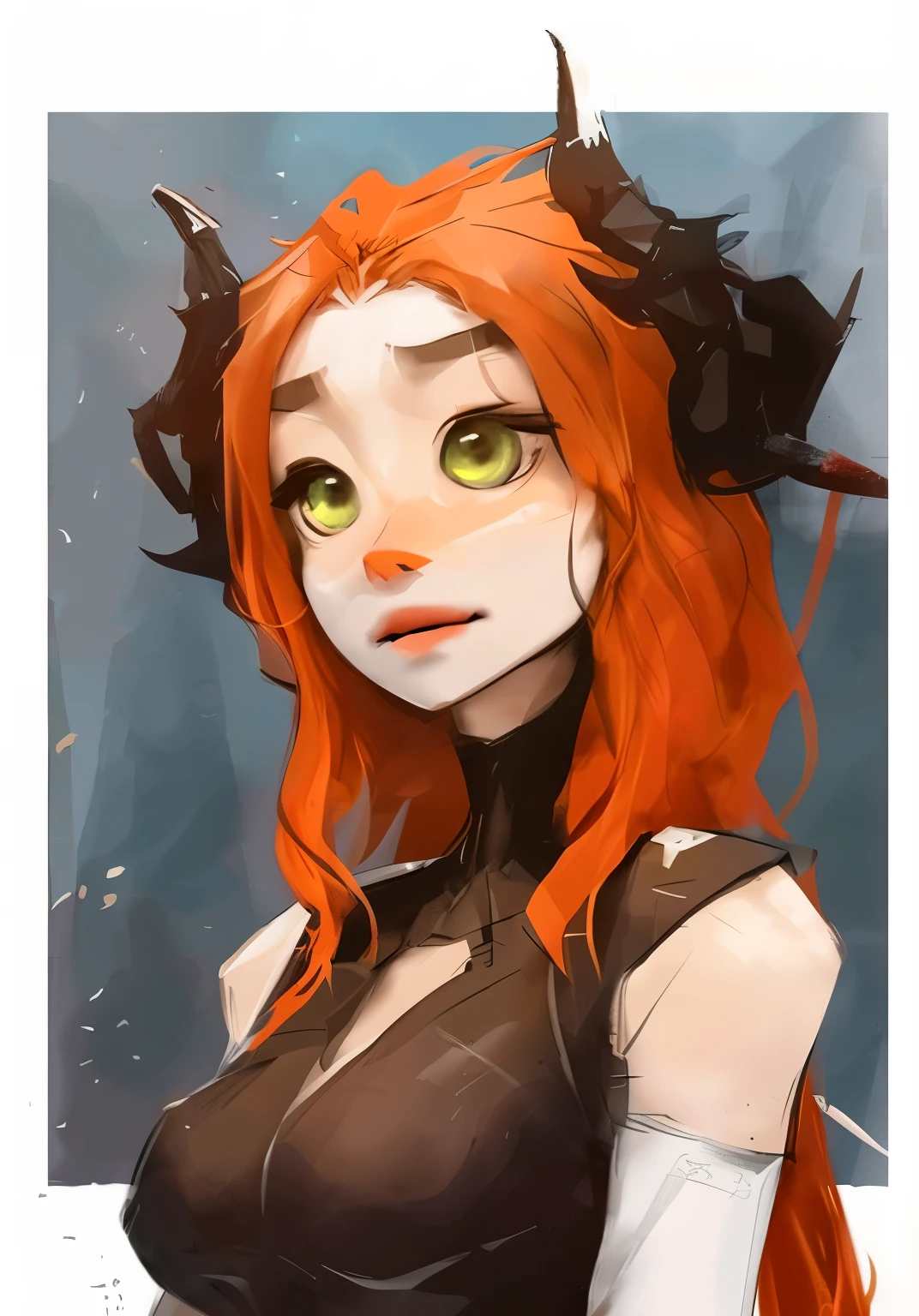 ((Samdoesart)), a drawing of a woman com chifres and a black top, com chifres, projeto da menina chifres exuberantes, chifres bonitos, Tiefling, menina anime demon, Demon Slayer rui fanart, sage ( valorant ), portrait of Demon girl, Demon girl, dnd portrait of a Tiefling, com chifres pretos em vez de orelhas, chifres e olhos vermelhos, demon horn