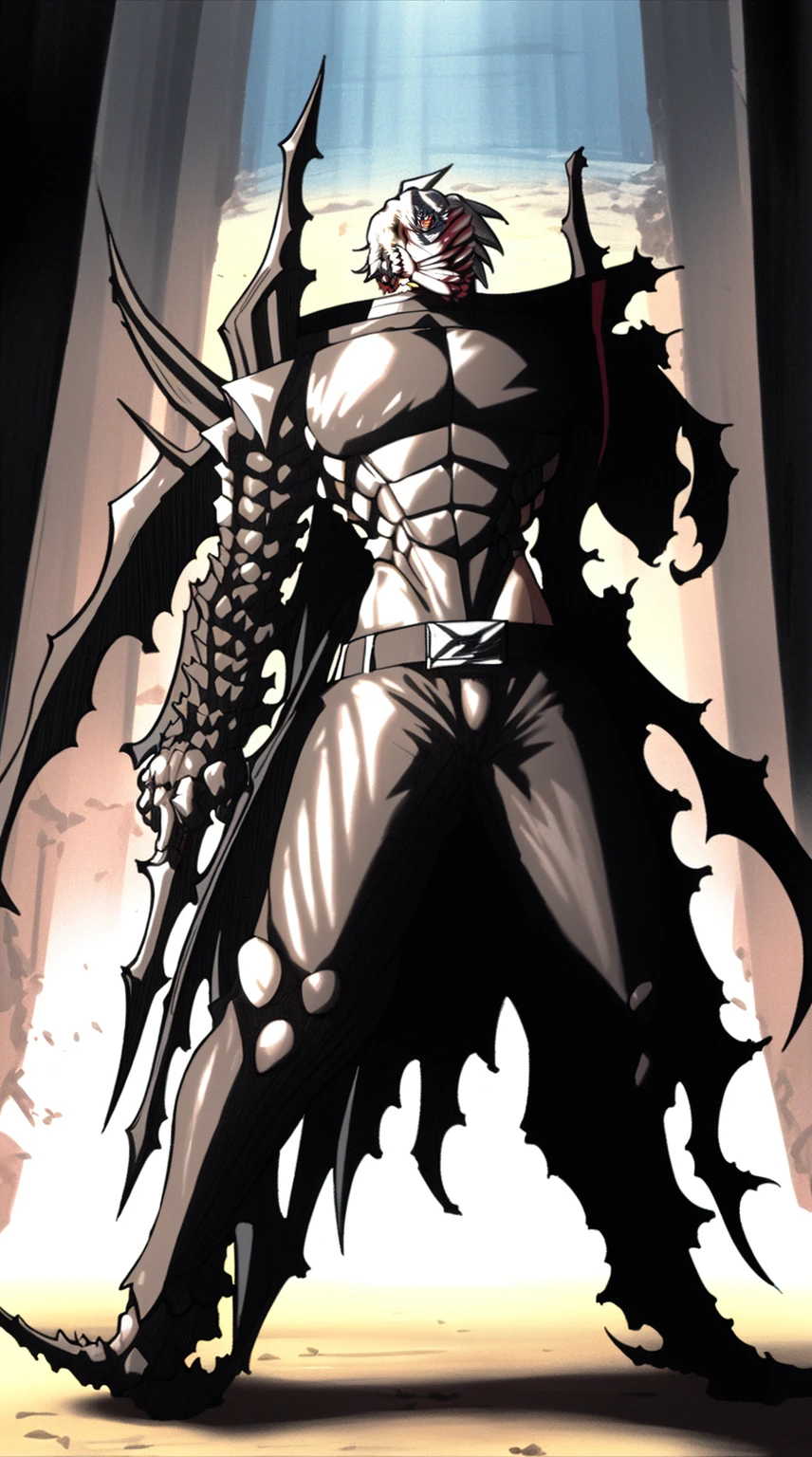 masterpiece, adam blade76, black jacked, long jacked, glasses, pants, belt, muscle, open mouth, smile, desert, sun, tower, full body, feet,refsheet, full armor knight, hammer holding