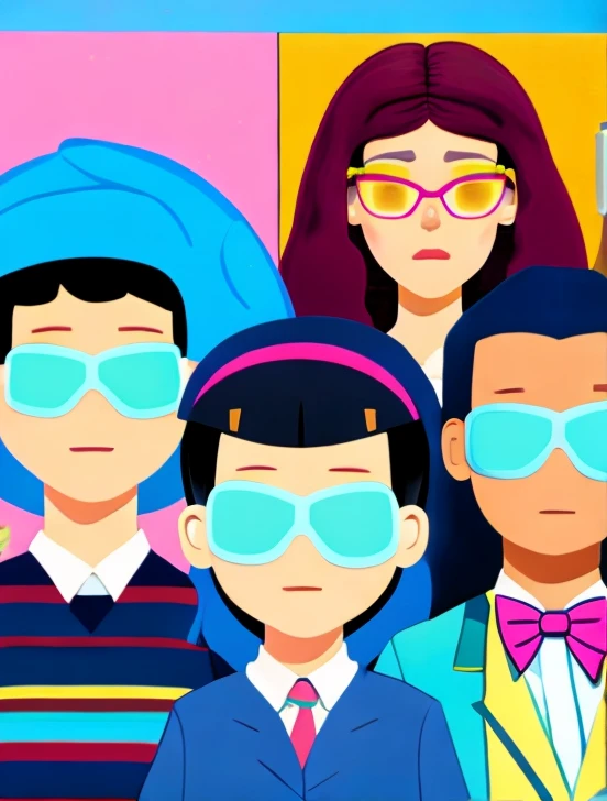 Futurama season 12 Promo: Bad Guy on New New York , black hair, light blue hair, side braid, swept bangs, shiny hair, eyepatch, pink hairband, multicolored eyes, star-shaped pupils, Surrealism, Color Field painting, Social realism, American propaganda poster, Realism, Action painting, By Kim Sujeong, 8k, high details, 16k