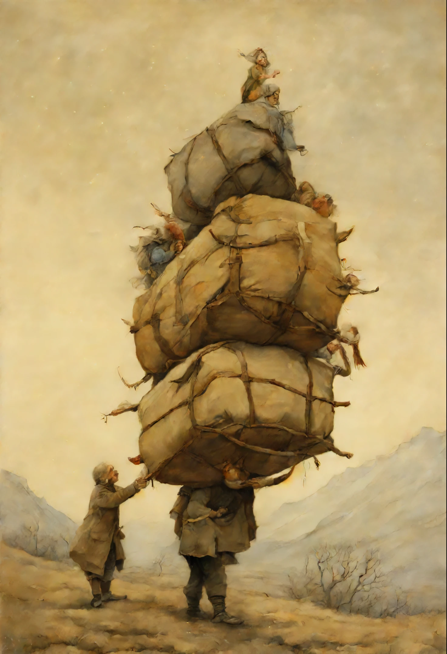 真实感, a painting, Fantastic tale, Christmas style, John Tolkien style, Small painting by Jean-Baptiste Monge, She doesn't have any left, when he lifted her up and, removing the pillows, started laying. She felt his hands on her skin, calledoused and warmJean-Baptiste Monge, anthropomorphic --ar 2:3 --testp -optimistic; Straight hai