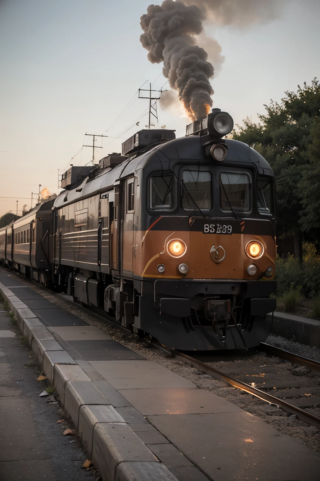 A train in a track, fire, orange