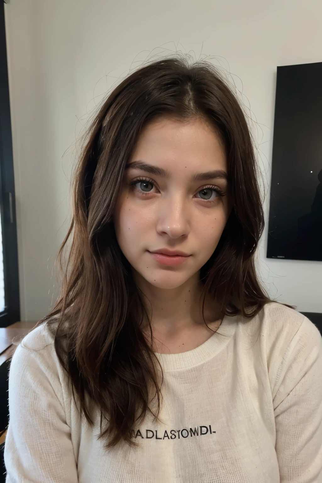 ((ultra realista), ((Obra maestra)), ((Detallado)), Rostro natural, ojos perfectos, 20 years old, chica de cuerpo delgado, Beautiful , Grandes ojos negros, ojos perfectos, Detallado eyes, con buso puesto colores vivos en pillamada