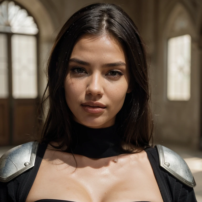 model Adriana Lima in 2000s years, photorealistic, photography, masterpiece, realistic, realism, photorealism, high contrast, photorealistic high definition and realistic skin texture detailed, ultra detail, realistic skin texture, armor, best quality, high resolution, detail, raw photo, ultrarealistic, slightly dilated pores on face, classic black t-shirt, modern home, ultra detailed and realistic skin, ultra detailed hair, smudged face, light wrinkles