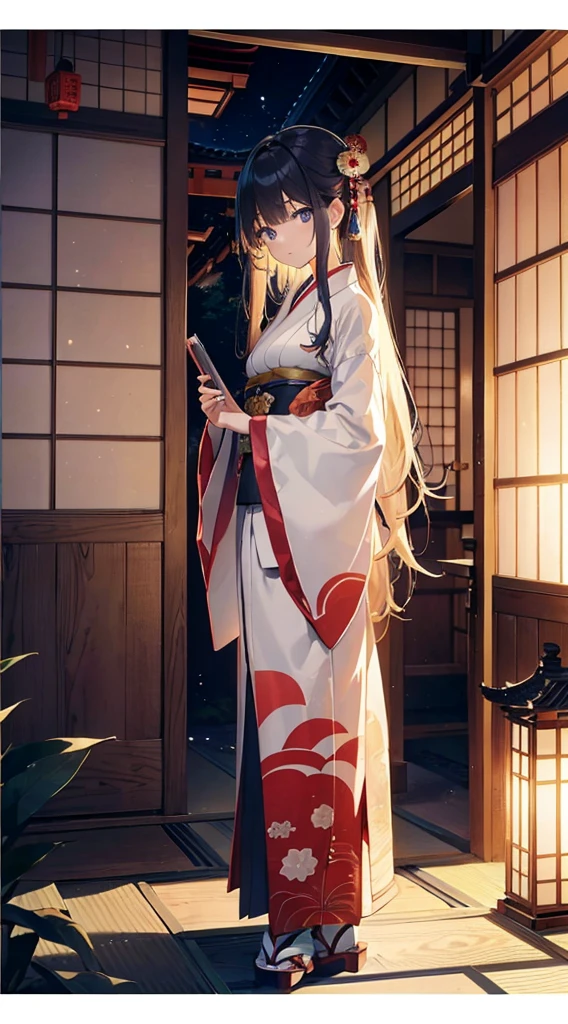 (Official art、Best Quality、Unity 8k Wallpapers、32K、masterpiece、ultra-detailliert、超A high resolution、realisitic、Photorealsitic:1.2)、(Cinematic lighting:1.2)、Fireglow effect、film grains、Best Shadows、Rim lighting、side lights、(Ultra-detailed and complex 3D rendering)、Detailed beautiful face and eyes、A slender、Medium bust、(Full body:1.2)、(sideshot、Looking away:1.2)、(Mystical、moonlights)、Highly detailed background、beauitful face、a beauty girl、(super detailed skin、detailed skin textures:1.3)、Some rooms have round windows and red carpets, world seen only through a portal, japanese temples, traditional japanese colors, mystical setting, japanese influences, traditional japanese, Japanese houses, Japanese style, japanese architecture, inspired by Itō Jakuchū, Japan. Volumetric lighting, Japanese design, quiet and serene atmosphere, Round window