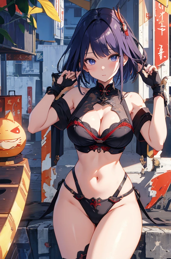 beautiful abstract t-shirt design, trending on pixiv, anime photorealistic style, high quality vector, beautiful busty Raiden Shogun wearing revealing lingerie, Genshin Impact, Final Fantasy, major cleavage, curvy but slender, dynamic pose, Diablo style isometric view, she is covered in body oil, looking at viewer, bdsm, ecchi, hentai, seductive, balanced design, perfect composition, innovative graphic design using high level machine learning and data science, professional quality, high resolution, 8k