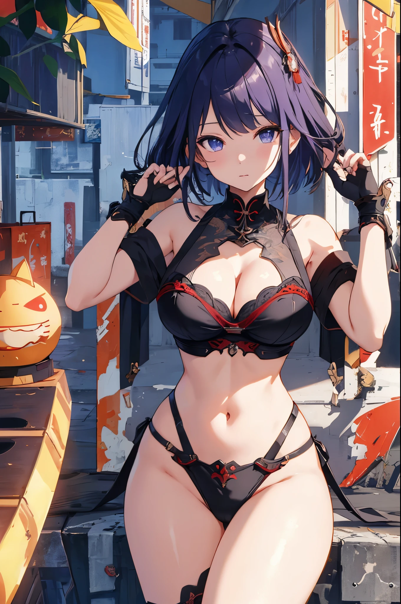 beautiful abstract t-shirt design, trending on pixiv, anime photorealistic style, high quality vector, beautiful busty Raiden Shogun wearing revealing lingerie, Genshin Impact, Final Fantasy, major cleavage, curvy but slender, dynamic pose, Diablo style isometric view, she is covered in body oil, looking at viewer, bdsm, ecchi, hentai, seductive, balanced design, perfect composition, innovative graphic design using high level machine learning and data science, professional quality, high resolution, 8k