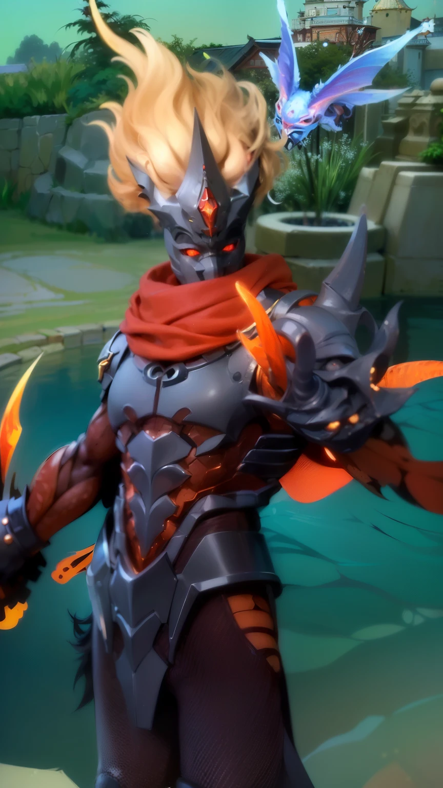 masculine male, masterpiece, ((perfect eyeest quality, (semirealism:1.9), beautiful lighting, (extremely detailed CG unity 4k fhd wallpaper), High Detail, Sharp focus, dramatic outdoors, 1 boy ,19 years old, brown hair, light purpel eyes, mask, demon armor, demon ninja.