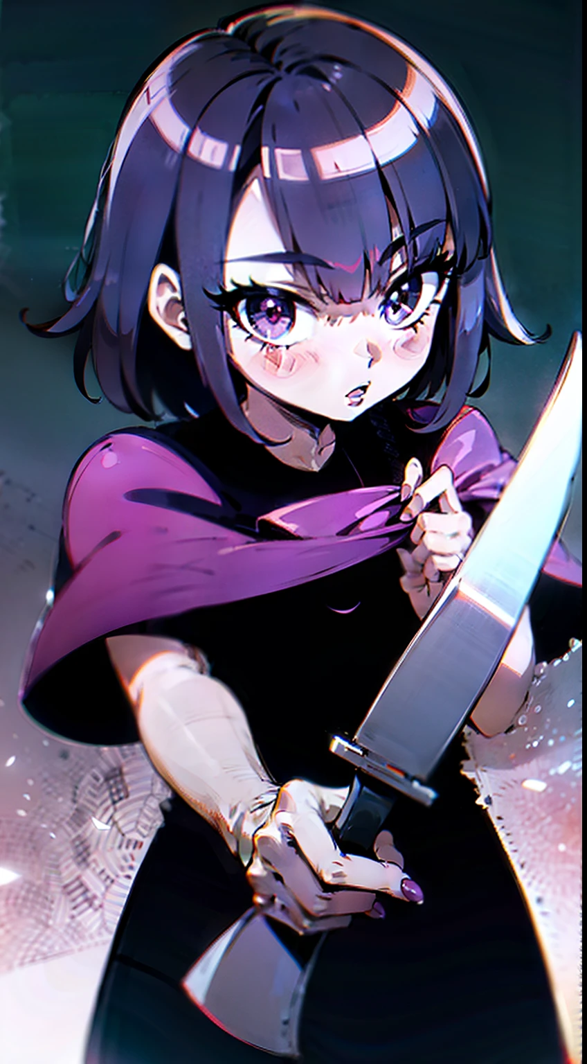 ageha in armor, monstergirl, ageha, weapon, sword, 1girl, solo, animal ears, holding sword, holding weapon, sheath, holding, long hair, gloves, sharp teeth, bangs, tentacles, looking at viewer, hand on hilt, extra pupils, unusual eye, extra arms, standing, jewelry, closed mouth, heavy armor, blunt bangs, by Ray-kbys, in ruins of ancient city, ruins in background